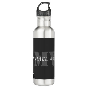 Modern Artistic Grey Black Monogram 710 Ml Water Bottle
