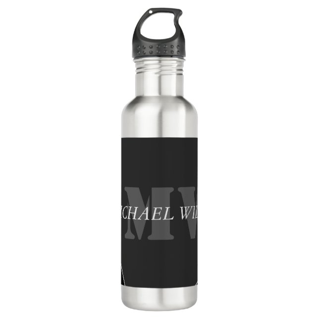Modern Artistic Grey Black Monogram 710 Ml Water Bottle (Front)