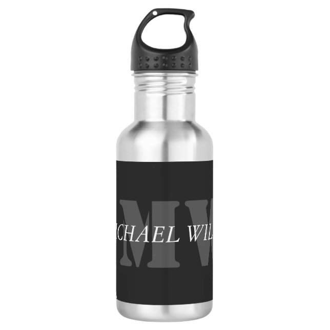 Modern Artistic Grey Black Monogram 710 Ml Water Bottle (Front)