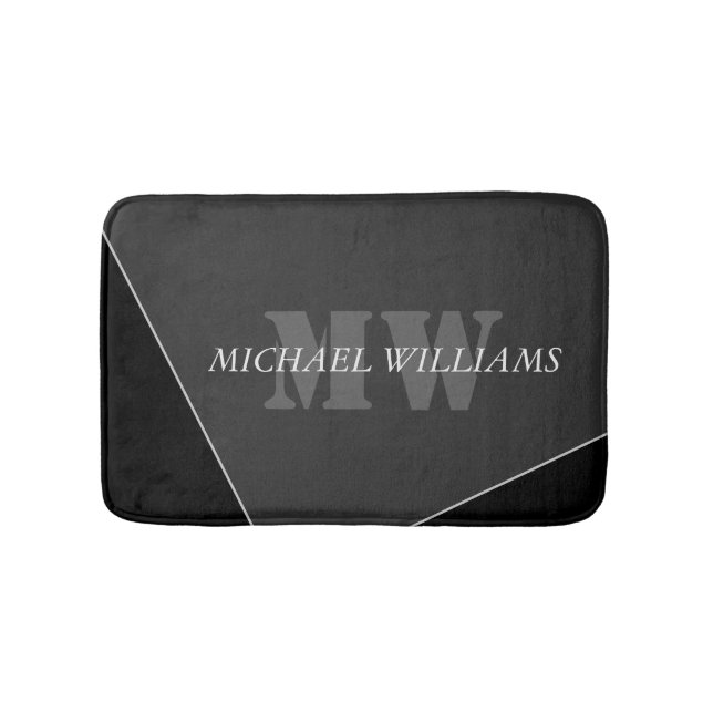 Modern Artistic Grey Black Monogram Bath Mat (Front)