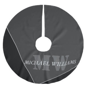 Modern Artistic Grey Black Monogram Brushed Polyester Tree Skirt