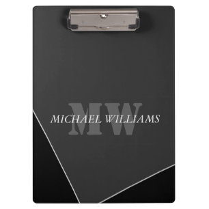 Modern Artistic Grey Black Monogram Clipboard