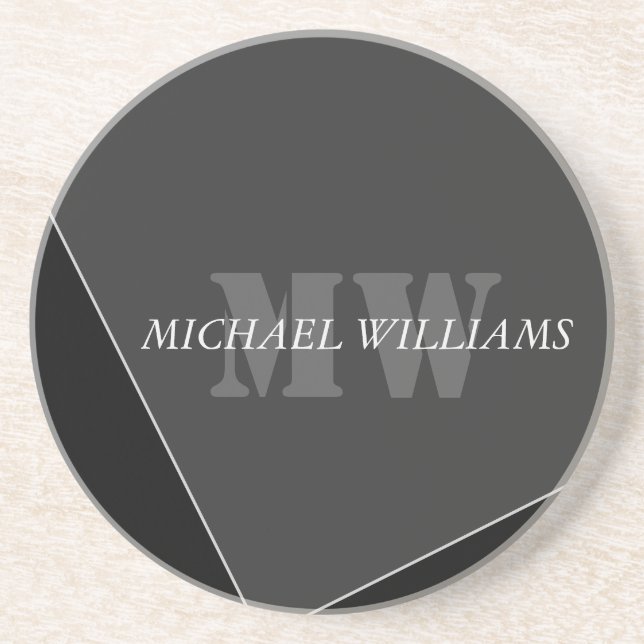 Modern Artistic Grey Black Monogram Coaster (Front)