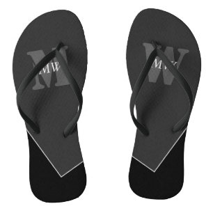 Modern Artistic Grey Black Monogram Flip Flops