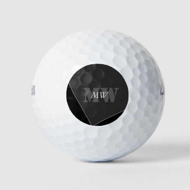 Modern Artistic Grey Black Monogram Golf Balls (Front)