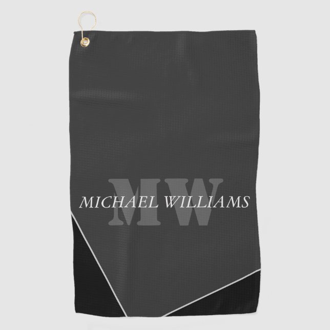 Modern Artistic Grey Black Monogram Golf Towel (Front)