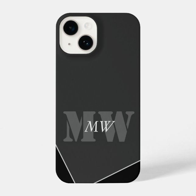 Modern Artistic Grey Black Monogram iPhone Case (Back)