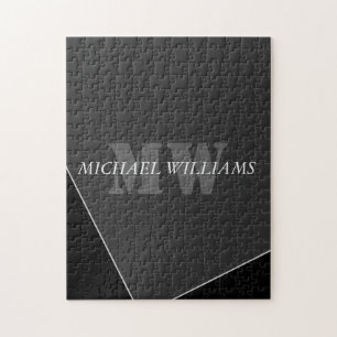 Modern Artistic Grey Black Monogram Jigsaw Puzzle
