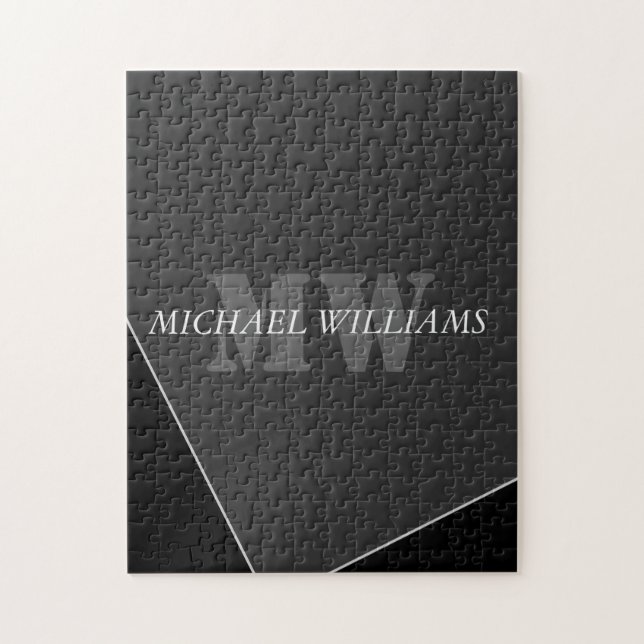 Modern Artistic Grey Black Monogram Jigsaw Puzzle (Vertical)