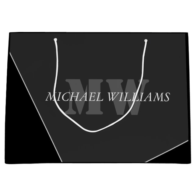 Modern Artistic Grey Black Monogram Large Gift Bag (Front)