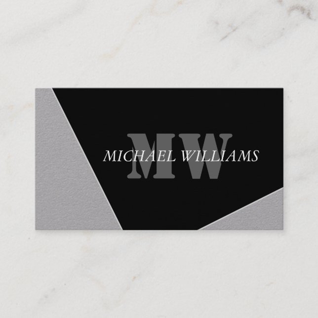 Modern Artistic Grey Black Monogram Loyalty Card (Front)