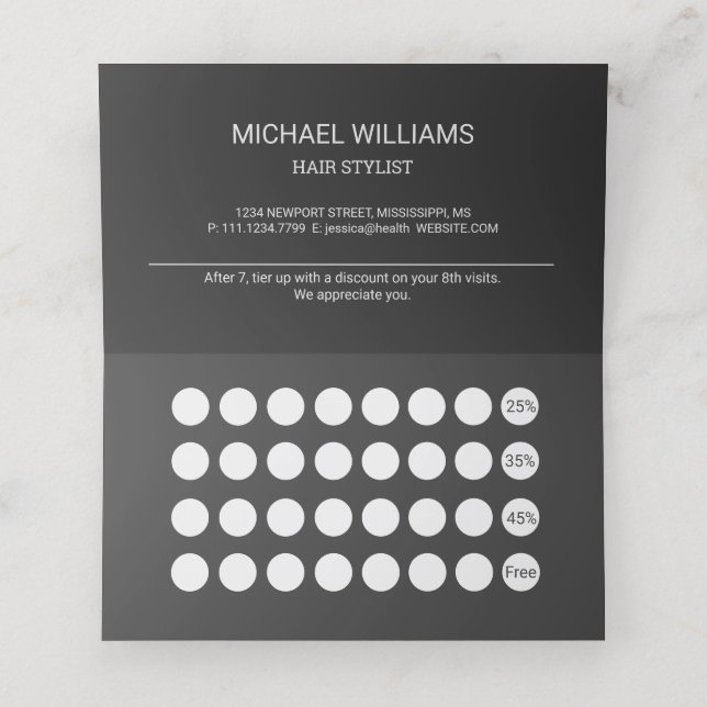 Modern Artistic Grey Black Monogram Loyalty Card (Inside Unfolded)