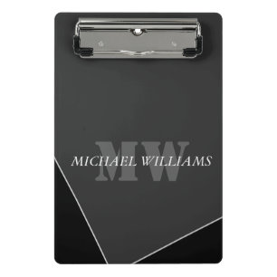 Modern Artistic Grey Black Monogram Mini Clipboard