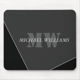 Modern Artistic Grey Black Monogram Mouse Mat
