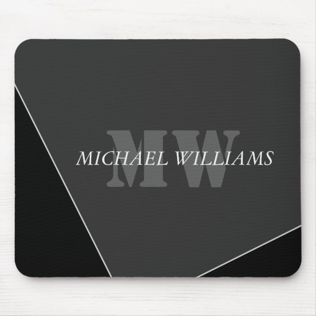 Modern Artistic Grey Black Monogram Mouse Mat (Front)