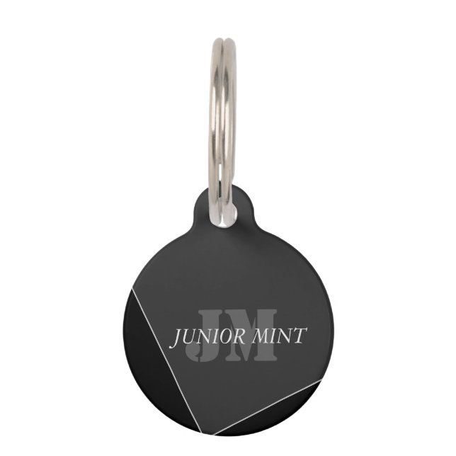 Modern Artistic Grey Black Monogram Pet Tag (Front)
