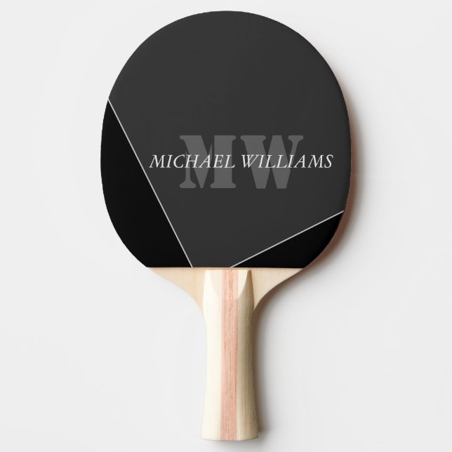 Modern Artistic Grey Black Monogram Ping Pong Paddle (Front)