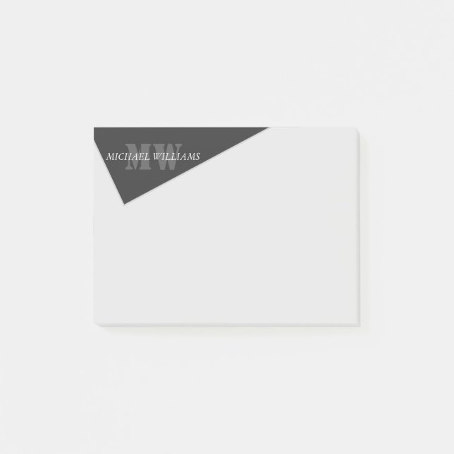 Modern Artistic Grey Black Monogram Post-it Notes (Front)