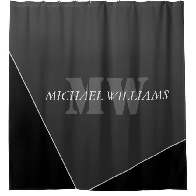 Modern Artistic Grey Black Monogram Shower Curtain (Front)