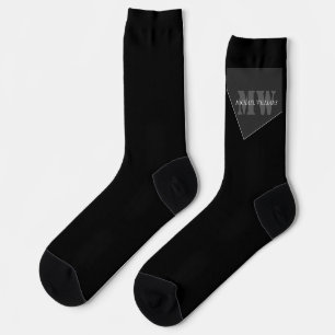 Modern Artistic Grey Black Monogram Socks