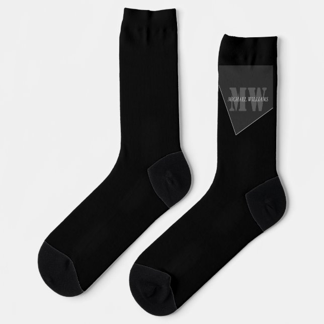 Modern Artistic Grey Black Monogram Socks (Left)
