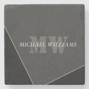 Modern Artistic Grey Black Monogram Stone Coaster