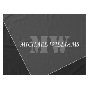 Modern Artistic Grey Black Monogram Tablecloth