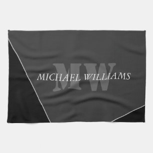 Modern Artistic Grey Black Monogram Tea Towel