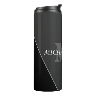 Modern Artistic Grey Black Monogram Thermal Tumbler