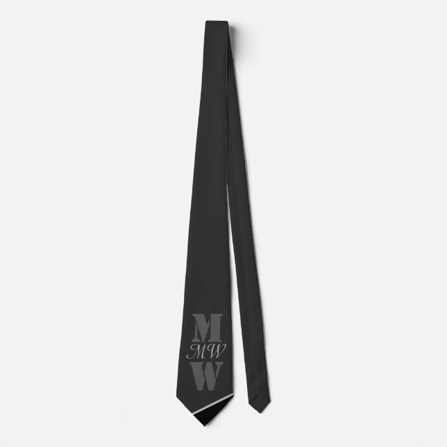 Modern Artistic Grey Black Monogram Tie (Front)