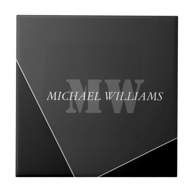 Modern Artistic Grey Black Monogram Tile (Front)