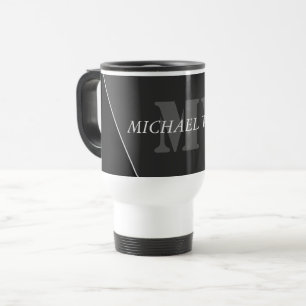 Modern Artistic Grey Black Monogram Travel Mug