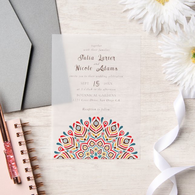 Modern Artistic Motif Style Mandala Wedding Vellum Invitations (Wedding)