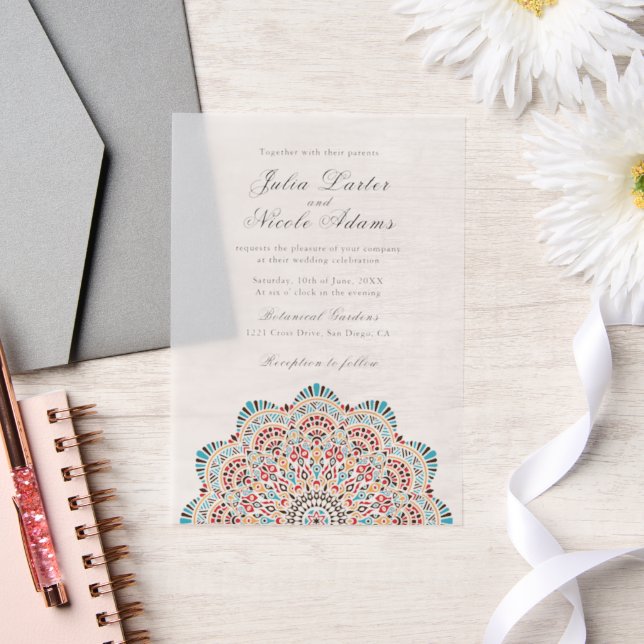 Modern Artistic Motif Style Mandala Wedding Vellum Invitations (Wedding)