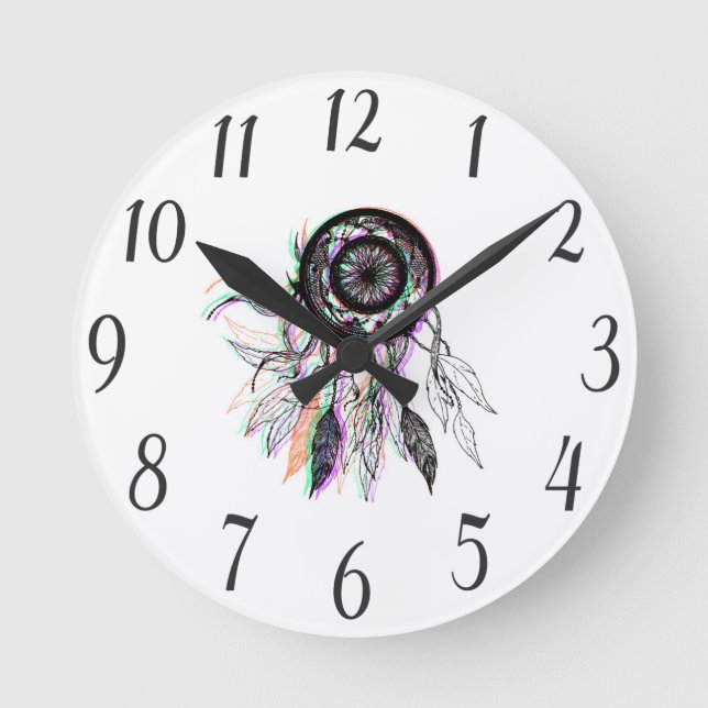 Modern Artistic Native American Dreamcatcher Round Clock (Front)