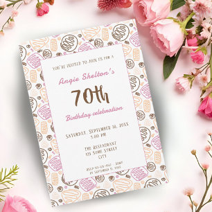 Modern Artistic One Line Art 70th Birthday Party  Invitation