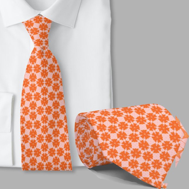 Modern Artistic Orange Geometric Pattern Necktie (Creator Uploaded)
