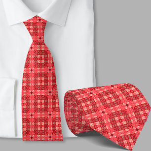 Modern Artistic Red Geometric Pattern Necktie