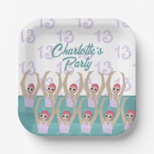 Modern Artistic Swimmers Girl Birthday Party Paper Plate