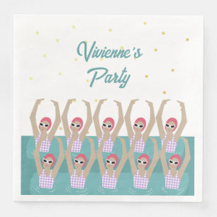 Modern Artistic Swimmers Swimming Birthday Party Napkin