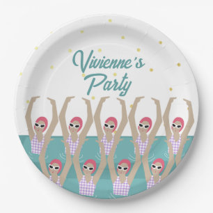 Modern Artistic Swimmers Swimming Birthday Party Paper Plate