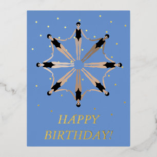 Modern Artistic Synchronised Swimmers Birthday Foil Holiday Postcard