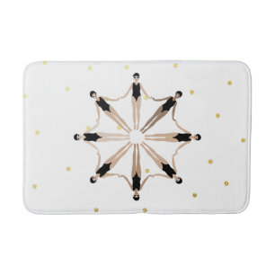 Modern Artistic Synchronised Swimmers Gold Dots   Bath Mat