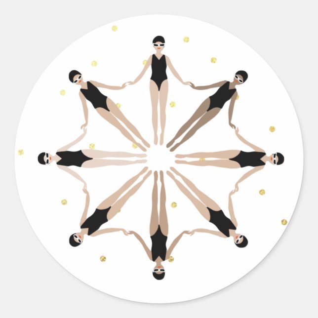 Modern Artistic Synchronised Swimmers Gold Dots    Classic Round Sticker (Front)