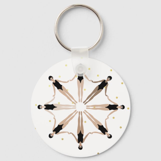Modern Artistic Synchronised Swimmers Gold Dots   Key Ring (Front)