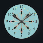 Modern Artistic Synchronised Swimmers Gold Dots   Round Clock<br><div class="desc">Featuring a cool modern illustration of synchronised women artistic swimmers in a pool. Artistic swimmers gift design in trendy minimalist colours. Cool swim team gift. synchronised swimming team gifts, synchronised swimming team coach gift. Artistic swimmers girl team gifts ideas. Artistic swimming home decor, stationery, and more, please see more in...</div>