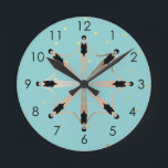 Modern Artistic Synchronised Swimmers Gold Dots   Round Clock<br><div class="desc">Featuring a cool modern illustration of synchronised women artistic swimmers in a pool. Artistic swimmers gift design in trendy minimalist colours. Cool swim team gift. synchronised swimming team gifts, synchronised swimming team coach gift. Artistic swimmers girl team gifts ideas. Artistic swimming home decor, stationery, and more, please see more in...</div>