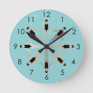 Modern Artistic Synchronised Swimmers Gold Dots Round Clock