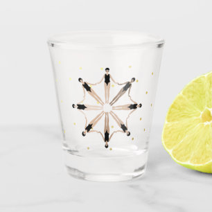 Modern Artistic Synchronised Swimmers Gold Dots Shot Glass