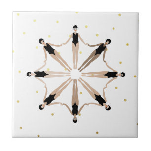 Modern Artistic Synchronised Swimmers Gold Dots   Tile